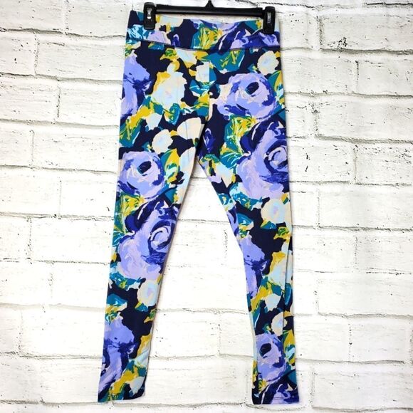 Aerie Hi Rise Navy Floral Print Leggings Medium - Picture 1 of 8